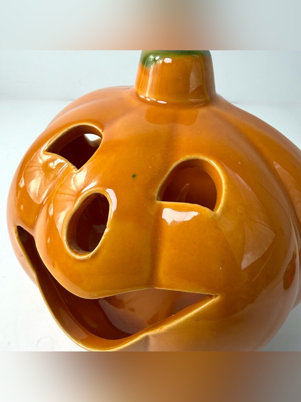 Vintage Ceramic Jack O Lantern Candy Bowl Planter Halloween Pumpkin 6.5” Glazed - Picture 7 of 10